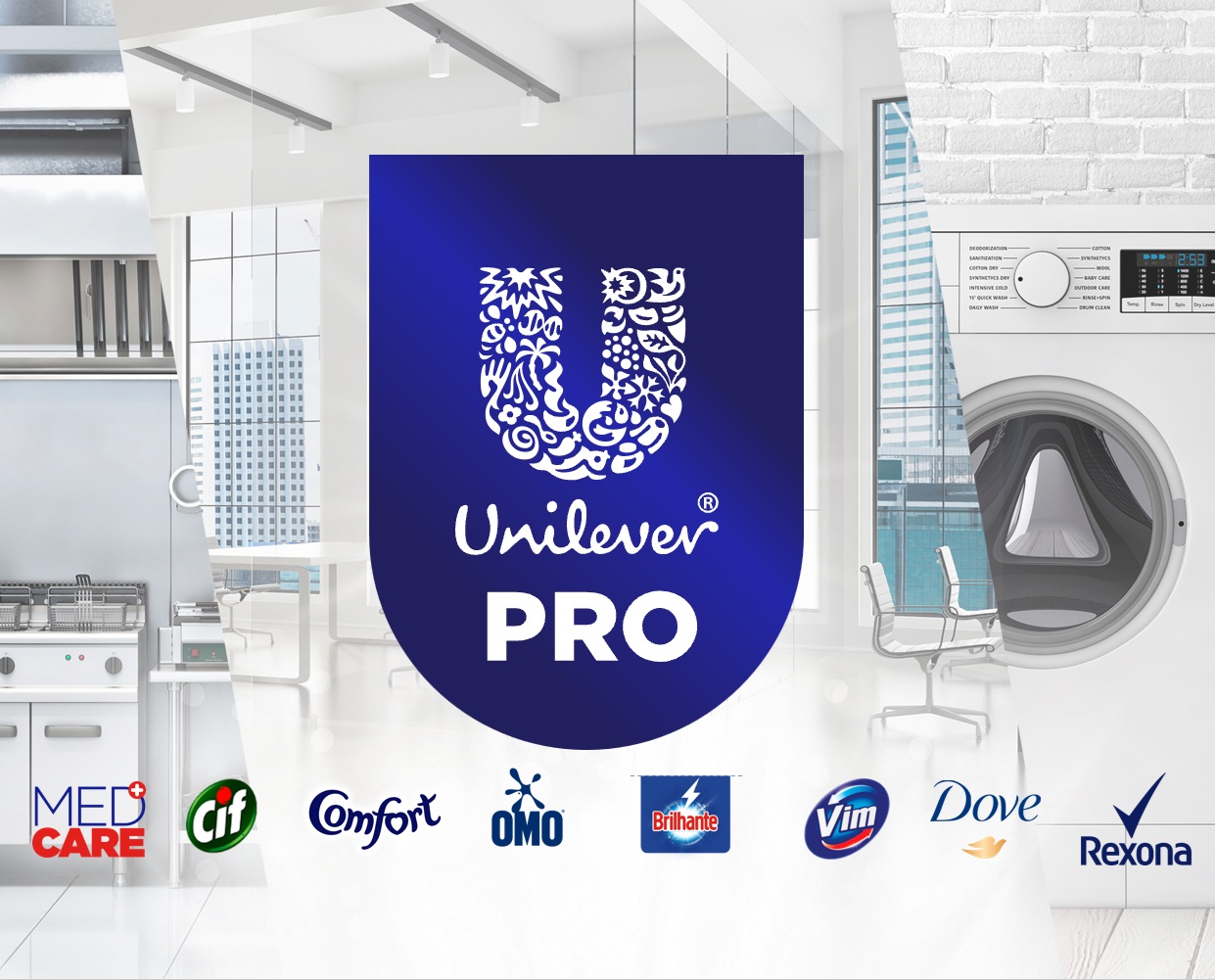 UNILEVER PRO no Espírito Santo distribuída pela G2F, com marcas OMO Professional, CIF Professional, Brilhante, Surf e Skip para higiene e limpeza profissional B2B